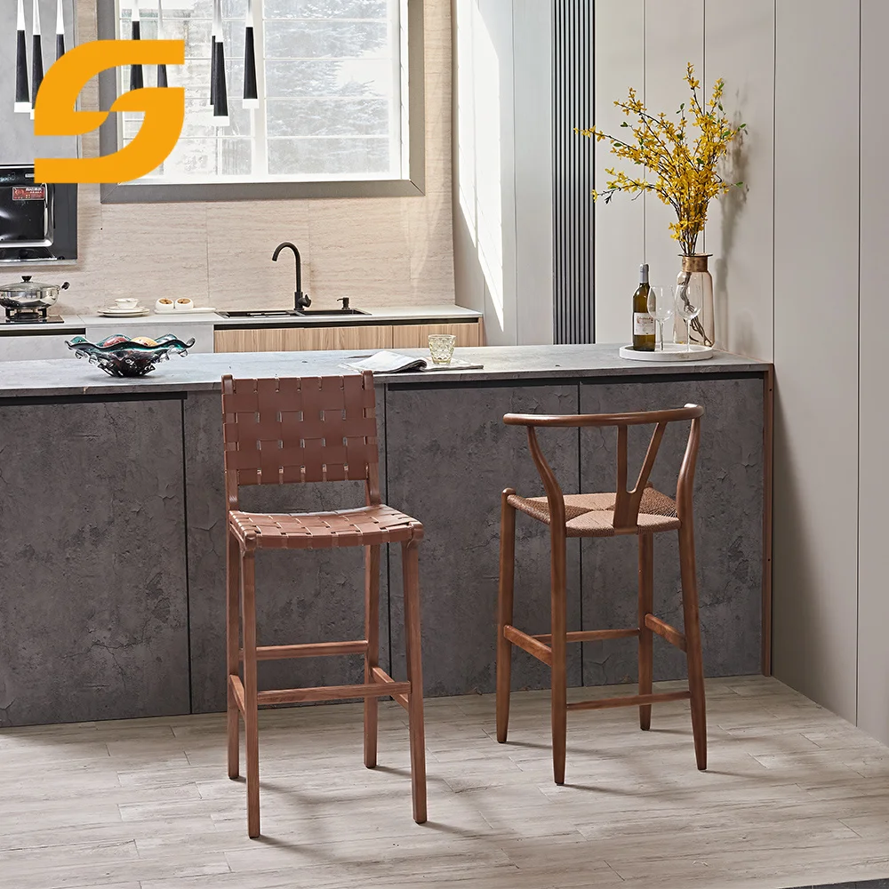 SUNLINK Foshan Factory Luxury Hotel Banquet Synthetic Leather Ash Wooden High Counter Bar Stool Chair