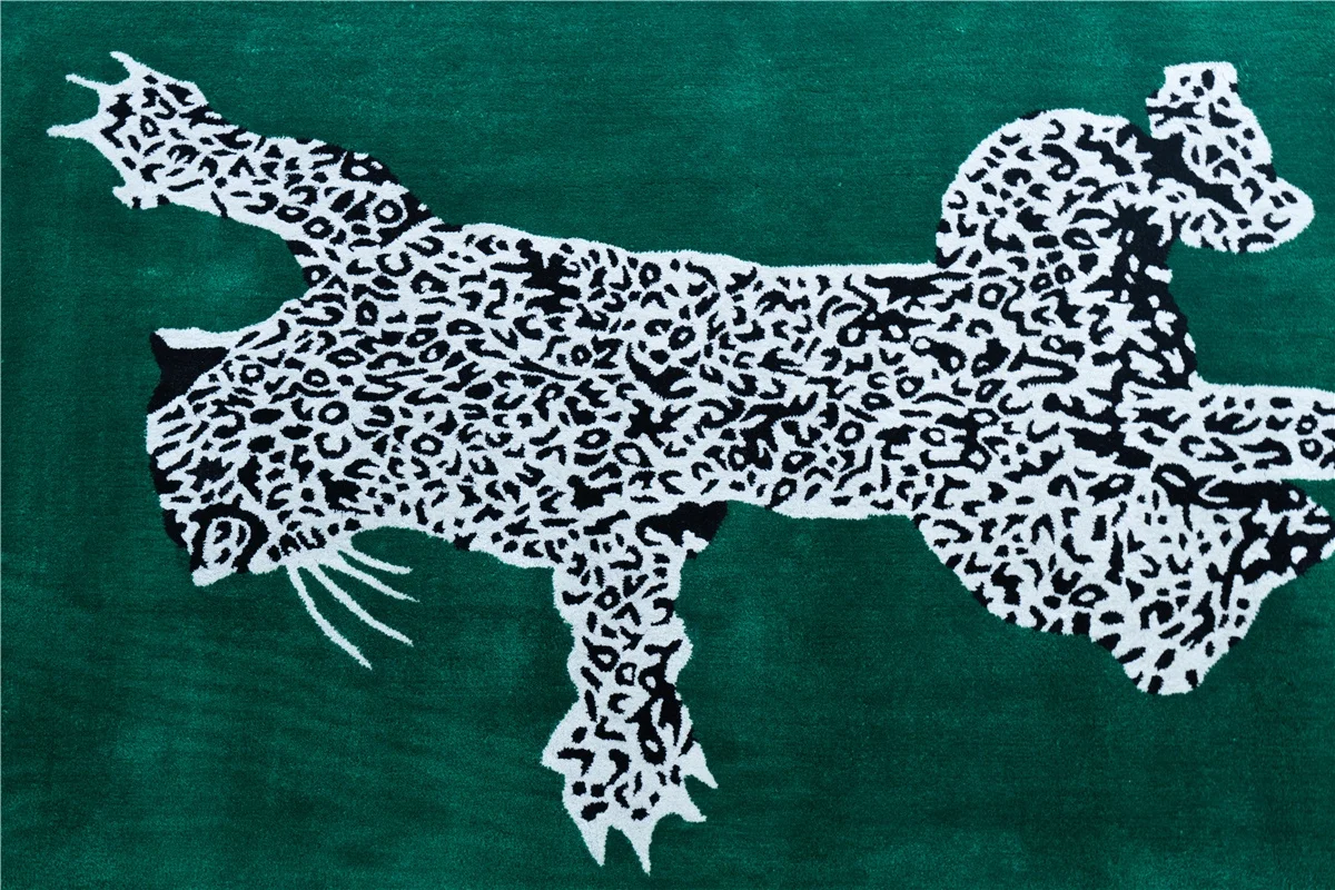Luxury Green Animal Leopard Rug Handmade Floor Carpet for Livingroom Bedroom