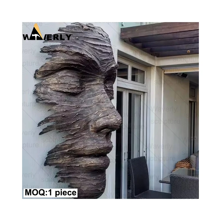 Outdoor Human Face Sculpture Wall Decoration Large Size Antique Metal Art Abstract 3d Bronze Face Statue Sculpture