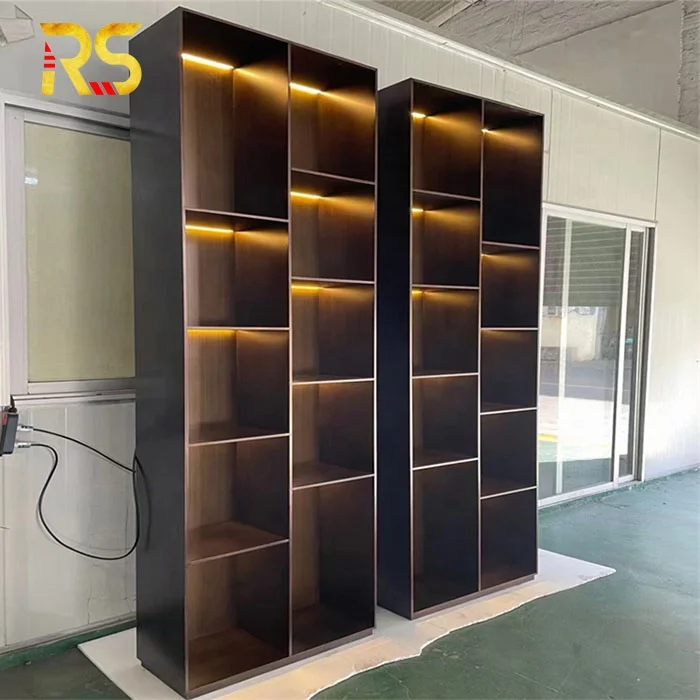 Gold stainless steel salon wall decoration modern display shelf wall display cabinet