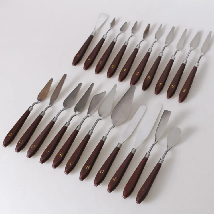 Gouache paint oil painting scraper set wooden stainless steel flat head pointed paint art set scraper manufacturers