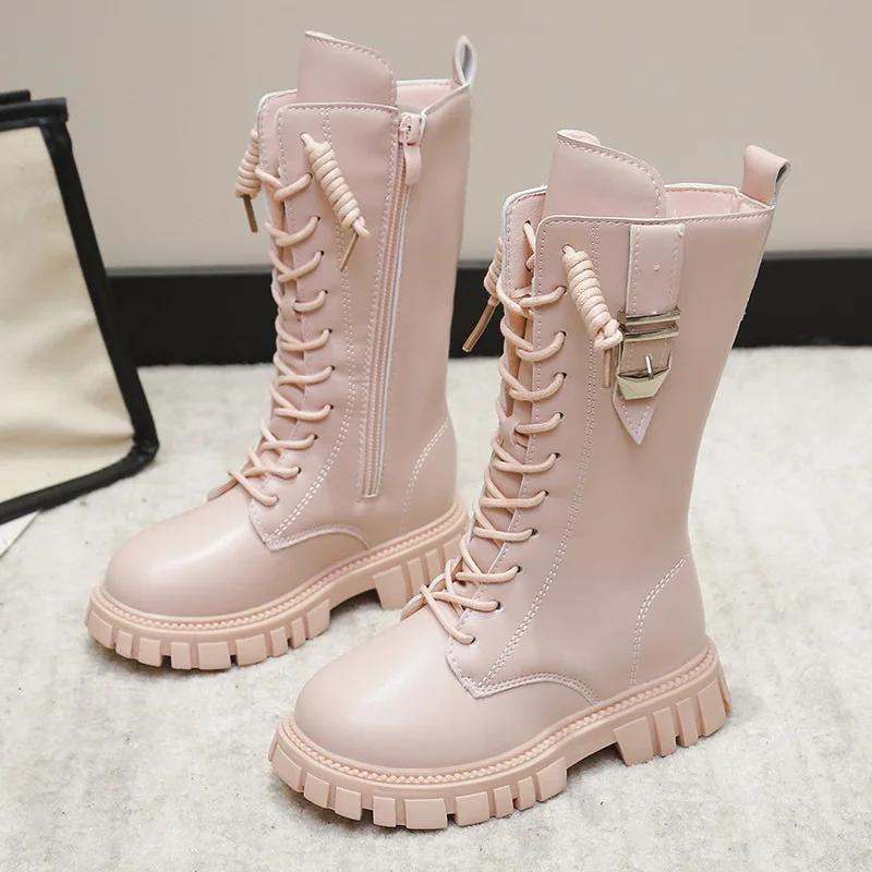 Autumn Kids Fashion Princess Solid Color Party Shoes Side Zip Winter Warm Breathable Children Snow Boots Girls Long Boots