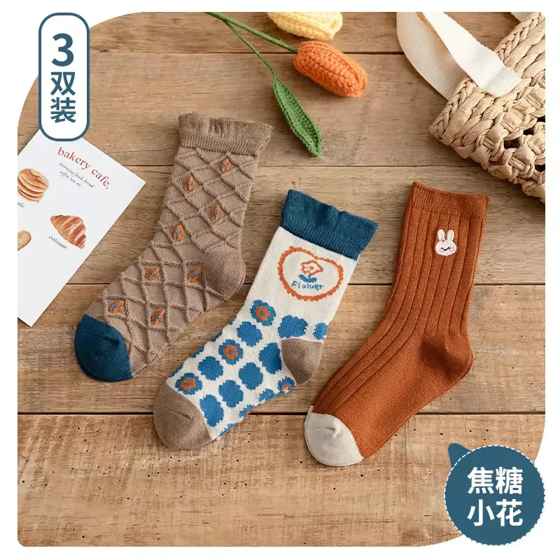 Children Wool Baby Socks 2022 Autumn Winter New Cartoon Flower Girls Tube Socks Korean Kids Socks Wholesale