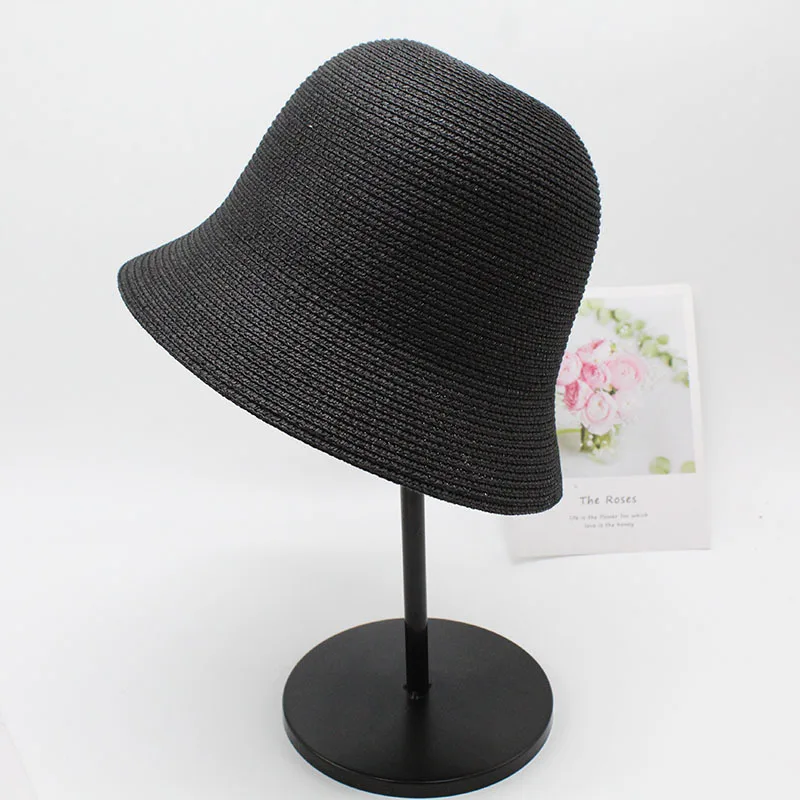 New Style Women High Quality Straw Bucket Hat plain Summer UV Protection Straw Hat
