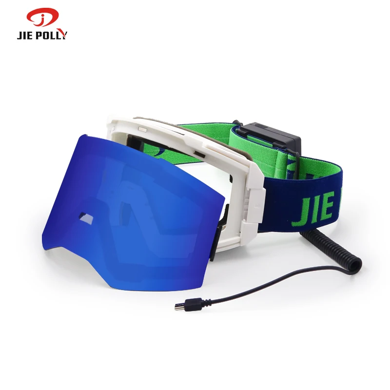 Jiepolly Manufacturer OEM Custom Heated Ski Goggle AntiFog Magnetic Double-Layer Uv400 Adult Snowboard Snowmobile Goggle Glasses