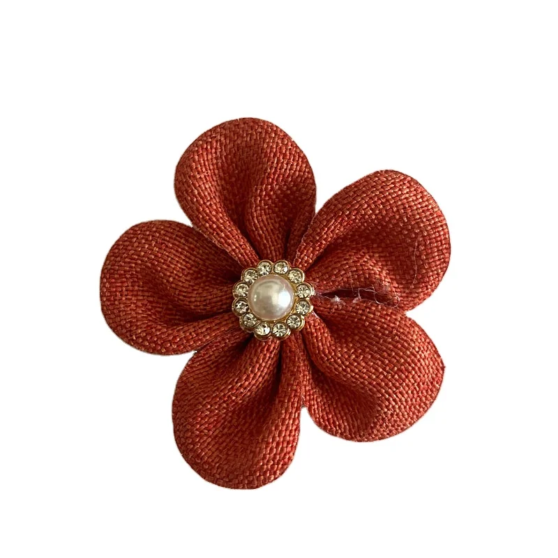 hot sale linen Five petal flower with diamond  flower garment accessories