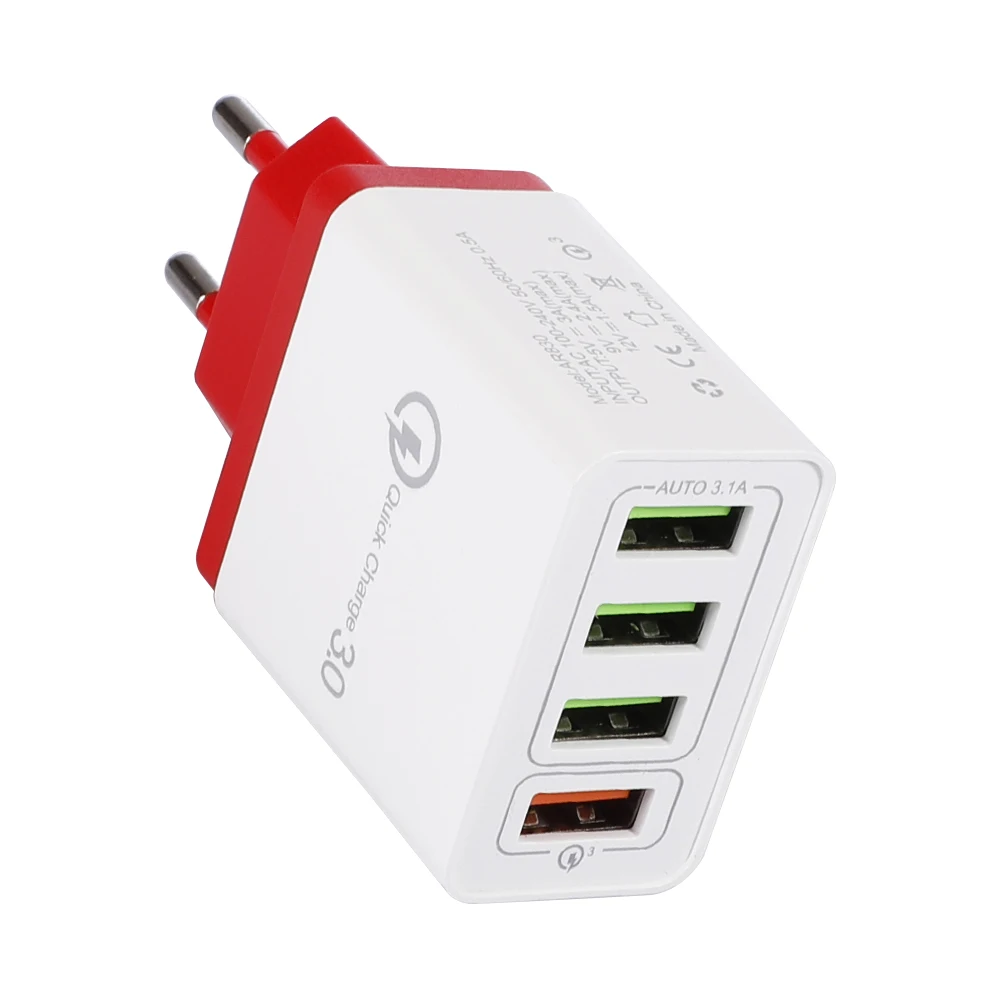 
Colorful EU US 4 Port USB Chargers Charging QC 3.0 Travel USB Wall Charger 