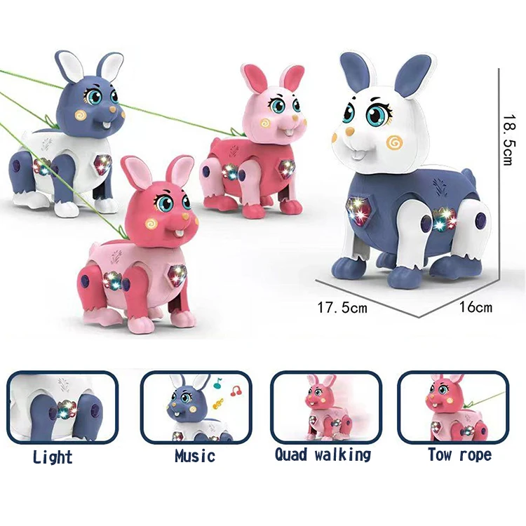 Custom Puzzle Plastic Electric Simulation Calf Cow Deer Sound Effect Lighting Music Cute Pets Rope Pulling Electric Toys