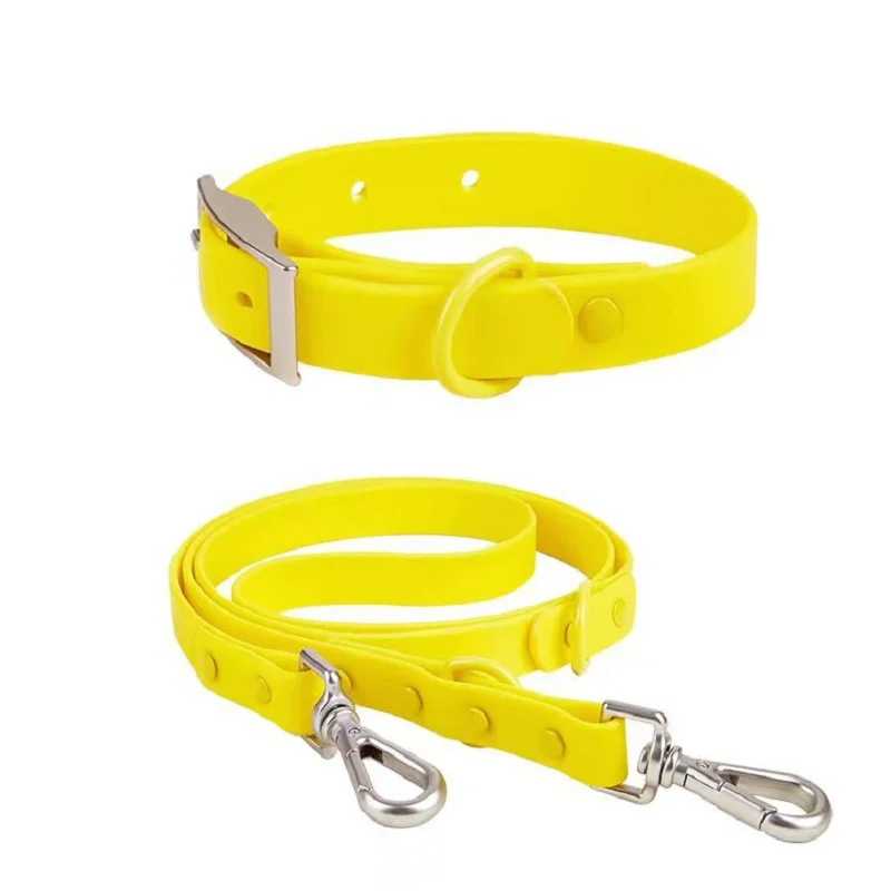 Ready to Ship Luxury Waterproof PVC Pet Collar Leash Set Adjustable Harness Pure color Pet Accessories