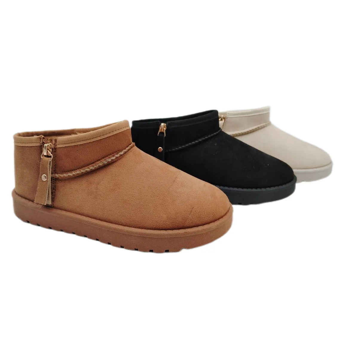 Winter lady  Suede upper PVC injection low-heeled outsole boots women warm sport zipper shoes