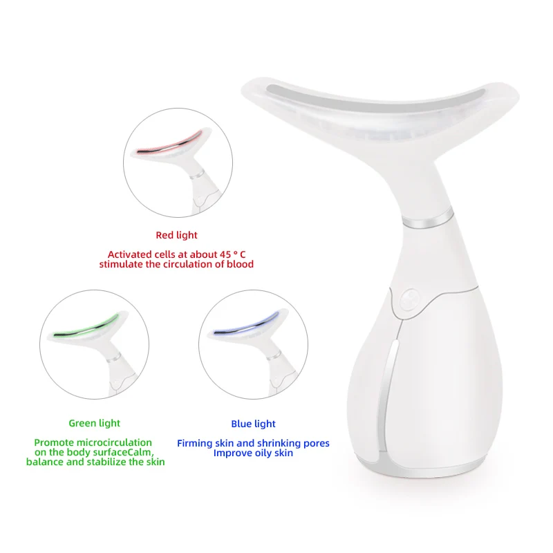 Hot Products V Shape Face Neck Lifting  Portable 3 Colors Led Photon Reduce Neck Lines Vibration Anti Wrinkle Facial 3 in 1