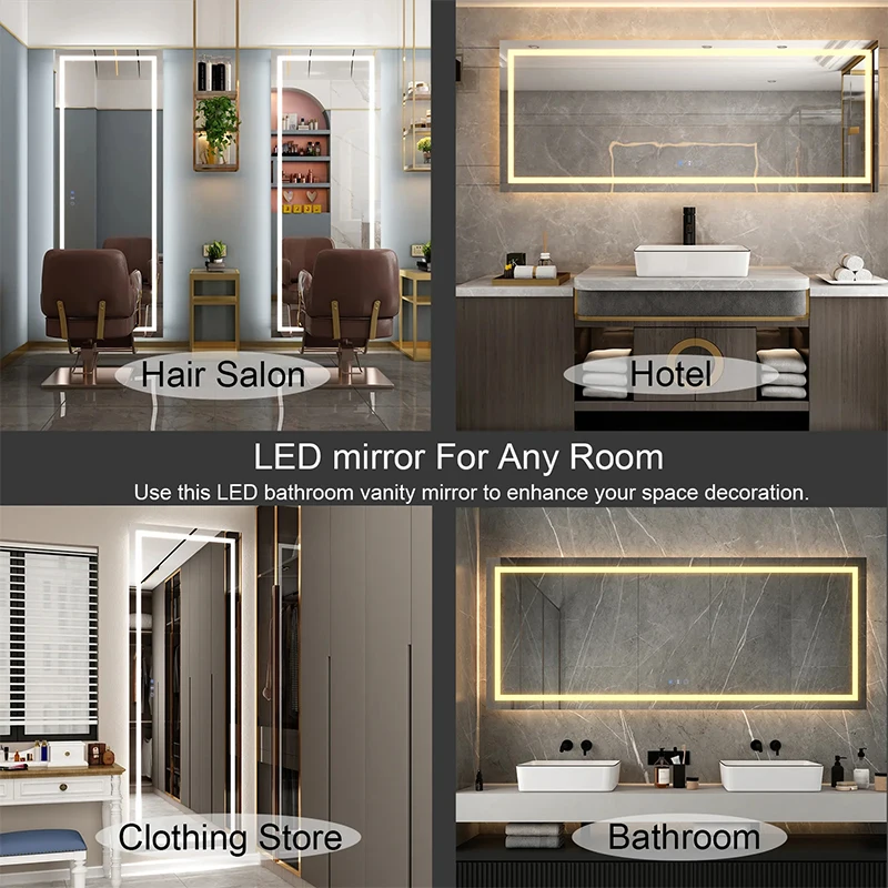 LED Bathroom Mirror with Lights Backlit Vanity Mirror Large Wall Mounted Dimmable Smart Mirror