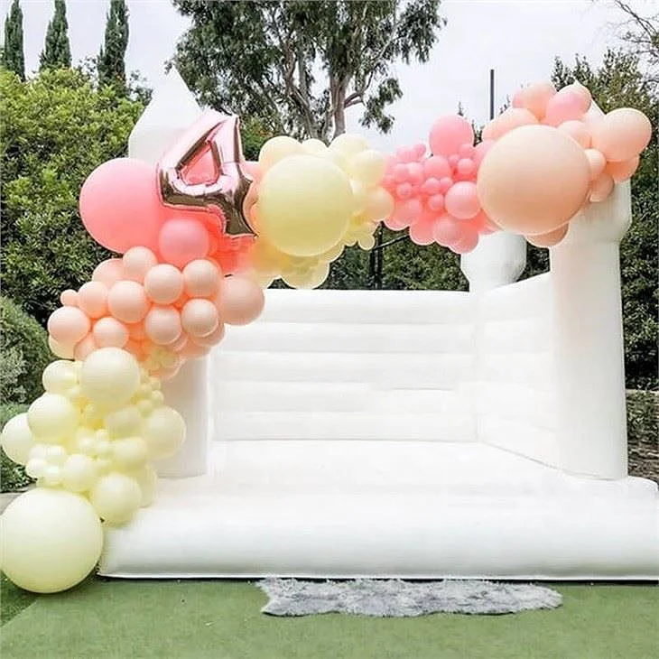 Outdoor bouncy white bounce house inflatable bouncers wedding stage castle