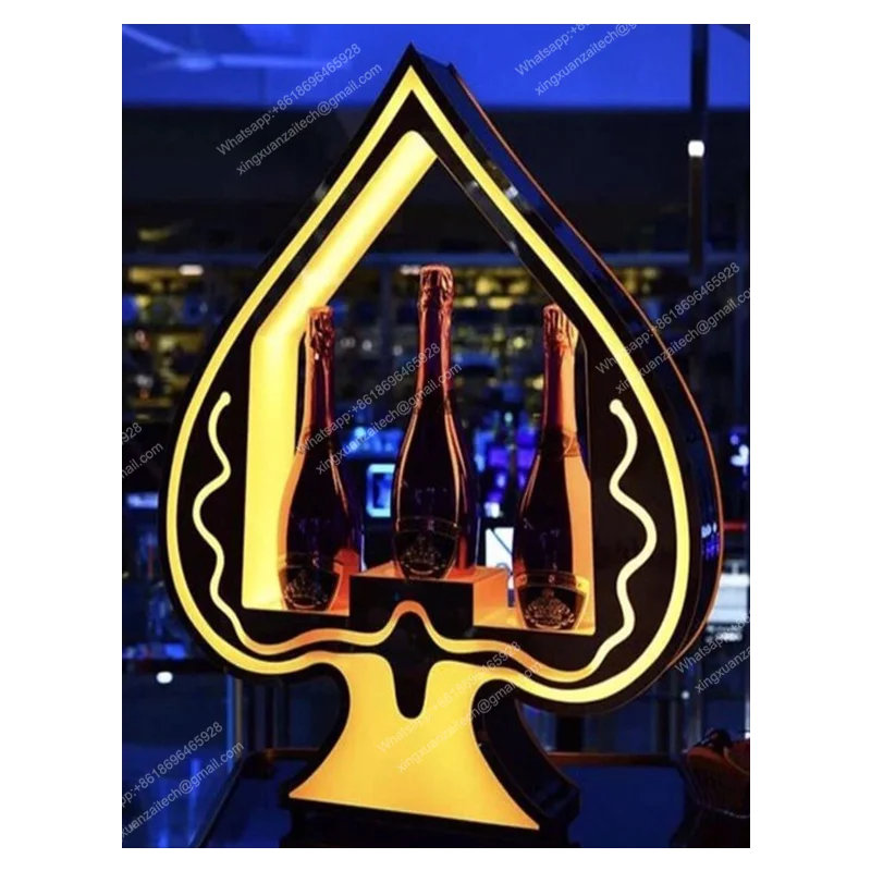 3 бутылки под заказ логотип туз лопатки Дисплей Декор светодиодный свет бутылка презентатор для вина