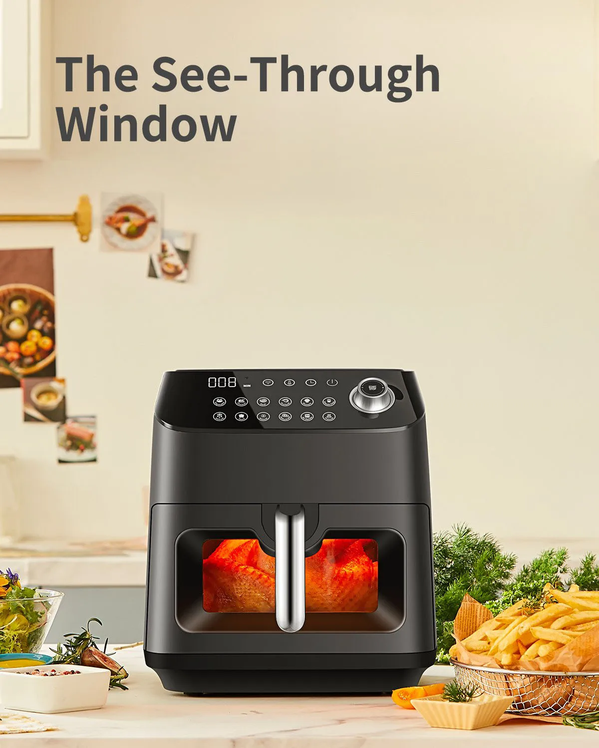 Visible no oil air fryers digital oven machine oil free chips electric hot air deep fryers without oil