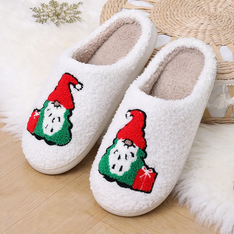 Winter cute warm home indoor fuzzy plush cotton  gingerbread reindeer Santa nightmare before christmas slippers for women men