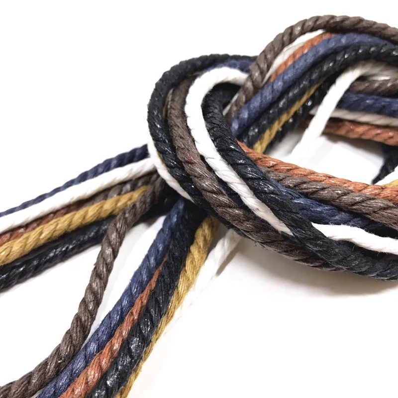 High quality round thick waxed cotton twist walking waxed shoelaces