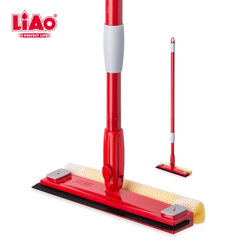 LiAo telescopic long handle window squeegee dual sided window cleaner glass wiper with sponge brush