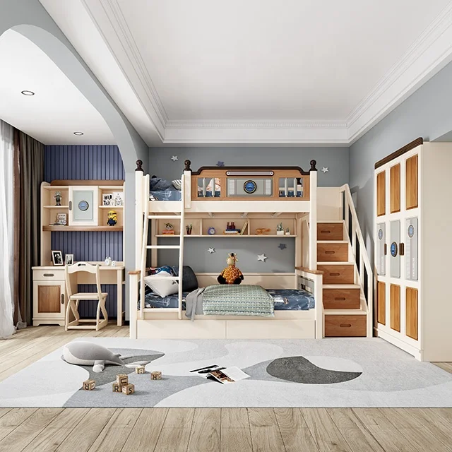 Children Kids Used Bunk Bed for Kids Chit Beds Babe Furniture Double Korean White Wood Box Style Packing Modern Bedroom Color