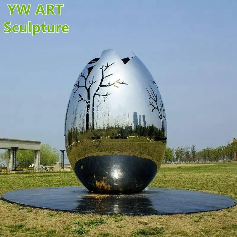 Factory Custom Mirror Polished Hollow Eggs Public Art Stainless Steel Garden Lawn Ball Sculpture