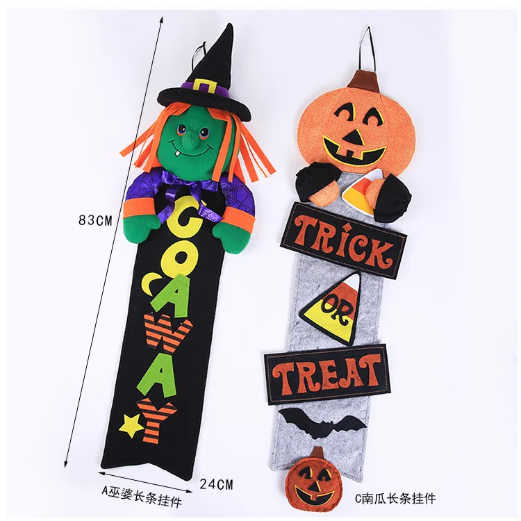 2024 New Design  Hanging Ghost Prop Halloween Decorations Felt Halloween Hanging Flags Pumpkin Ghost Straw Windsock