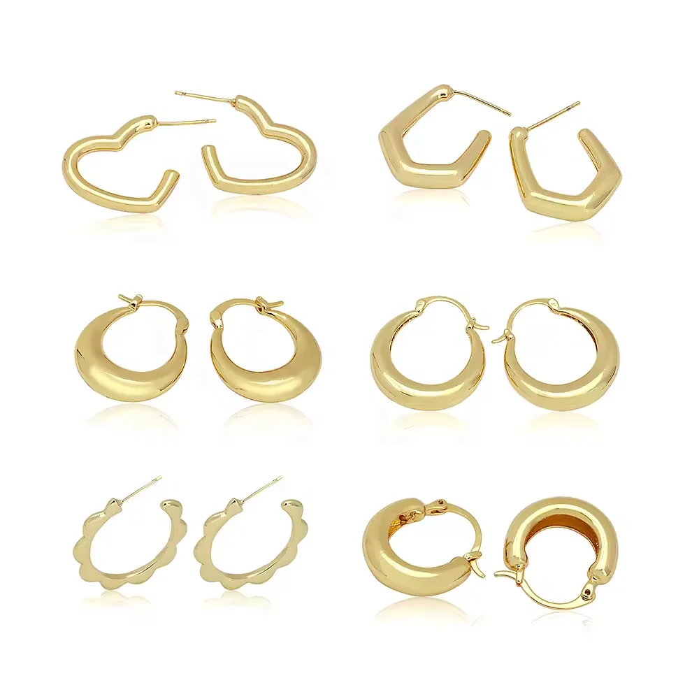 Jxx wedding women beads charm earring huggie brass 24k gold plated earrings hoops trendy minimalist hoop earrings