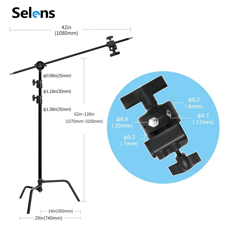  Selens C-образный осветительный штатив сверхпрочный черный для фото-и видеостудийного оборудования