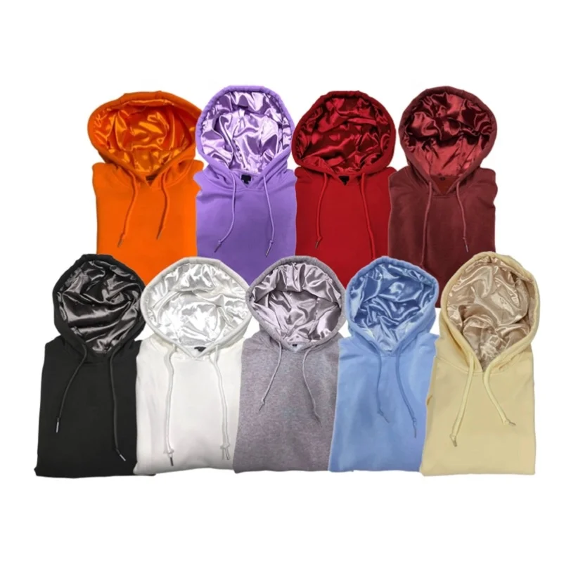 Custom Logo Fleece 100% Cotton High Quality Luxury Silk With Heavyweight Cover Men Crop Inner Satin Lined Hoodie Vendors/