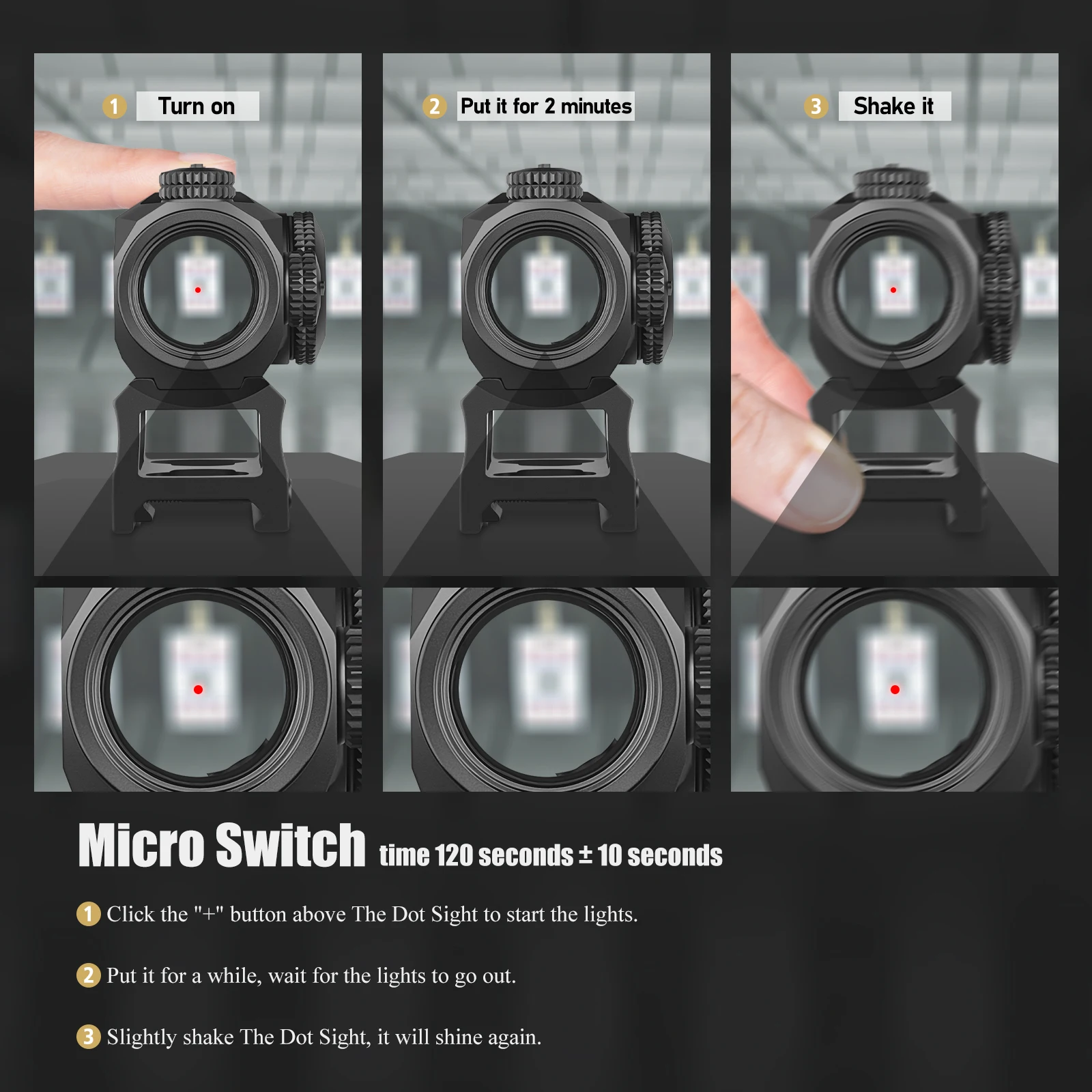 1500G IPX7 Microswitch Shake and Wake Shockproof Waterproof Reflex Sight Red Dot With High and Low Base