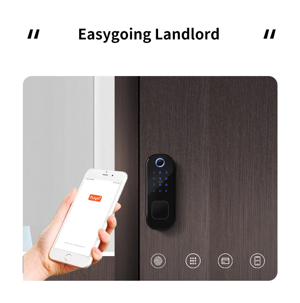 FXL TuYa Waterproof Outdoor Smart IP65 Fingerprint Door Lock Digital IC Card Rim Electronic Motise Lock WiFi Knob