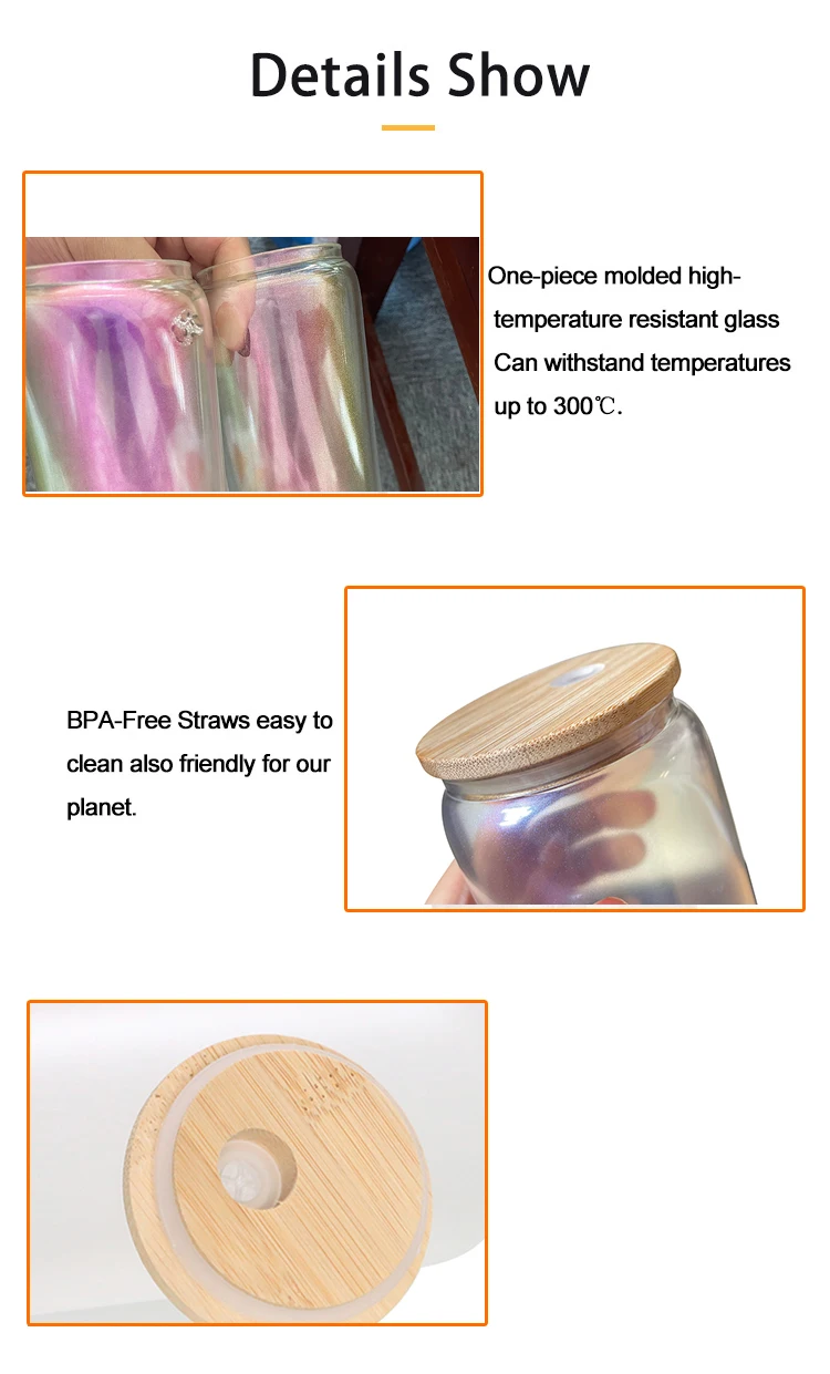 USA warehouse customized diy 16oz skinny glitter crystal clear frosted rainbow glass tumbler for sublimation printing with all