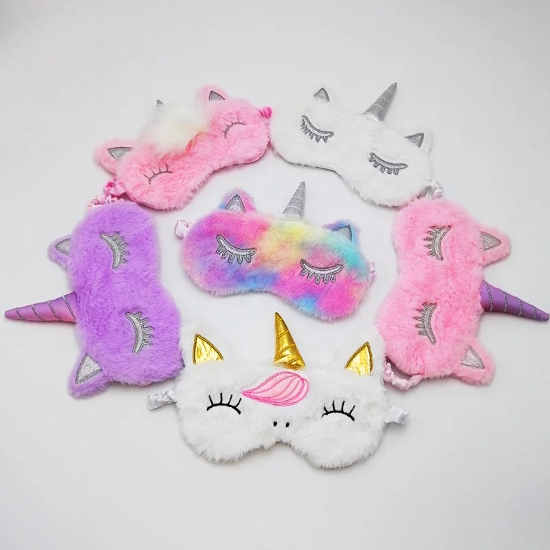 New Soft Cute Rainbow Unicorn Plush Embroidery Sleep Eye Mask for Girl Kids