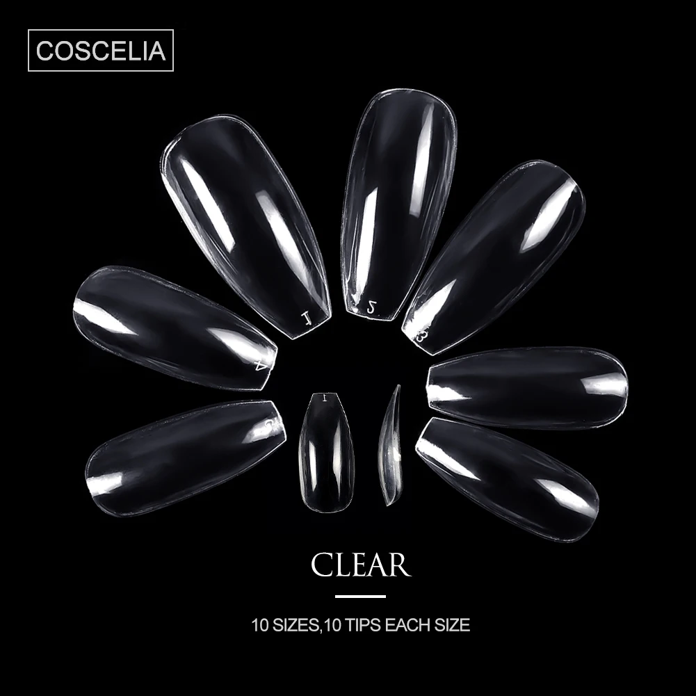 Wholesale 100Pcs Clear Manicure Ballerina Nail Tips Nail Art Salon Coffin Extension Tool Nail Gel Art Beauty Decoration