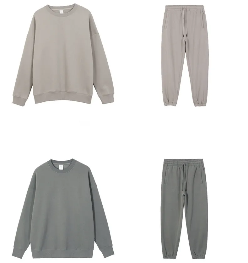 Custom Logo Oversize Plus Size Sports Tracksuit Blank Crewneck Sweatshirt Sweatpants and Sweatshirts Set