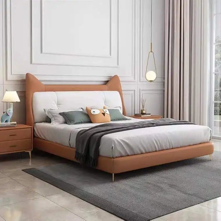 Fancy Comfort Lovely girls Boys Children Bedroom Furniture Set Kids Bed Cute Leather Soft Backrest Wood Storage Bed