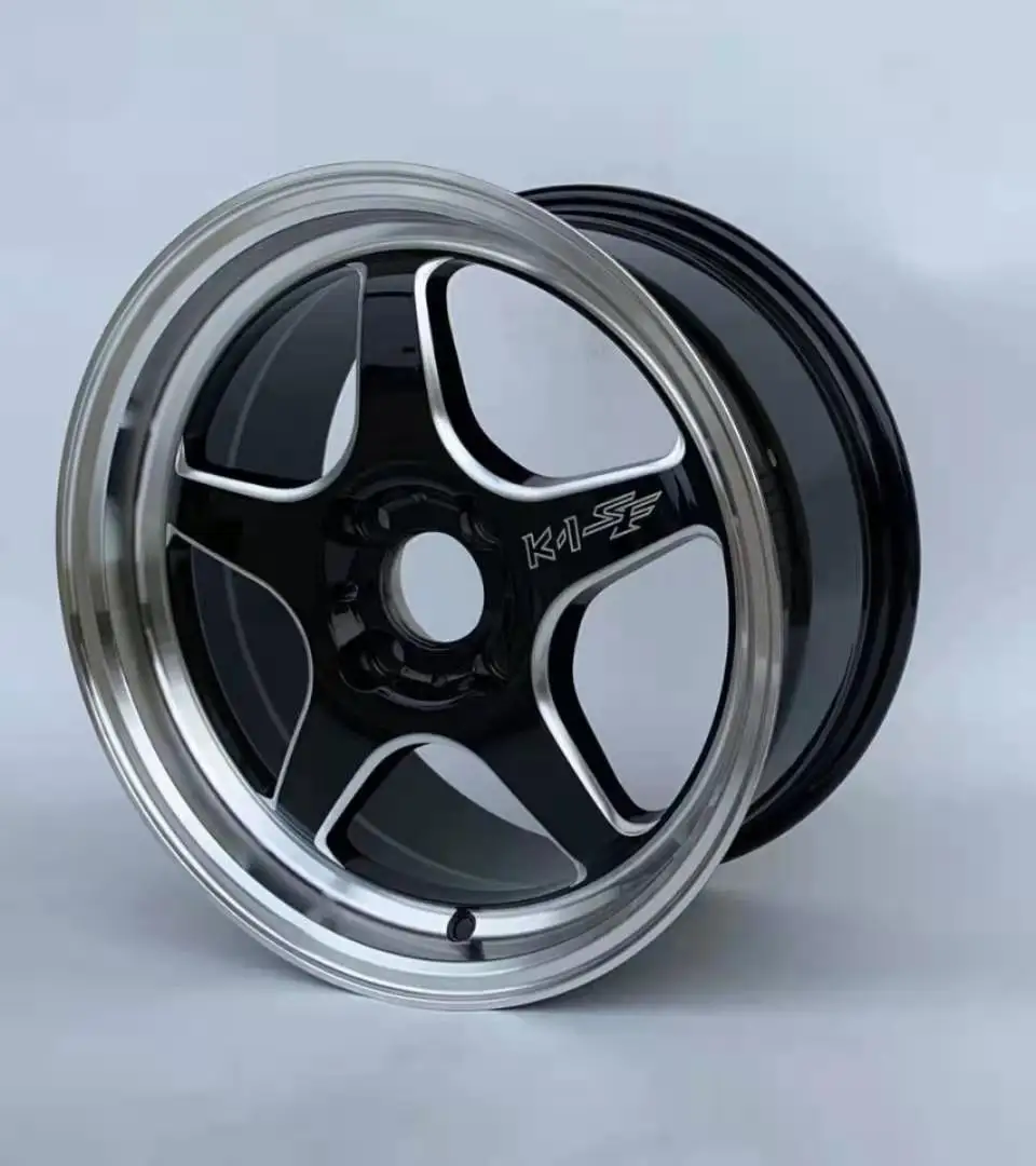 004 15 Inch Aluminum Alloy Car Wheel Rims 4 Hole 4*100 Black Silver Edge Black Machine Face Wheels For Japanese Cars