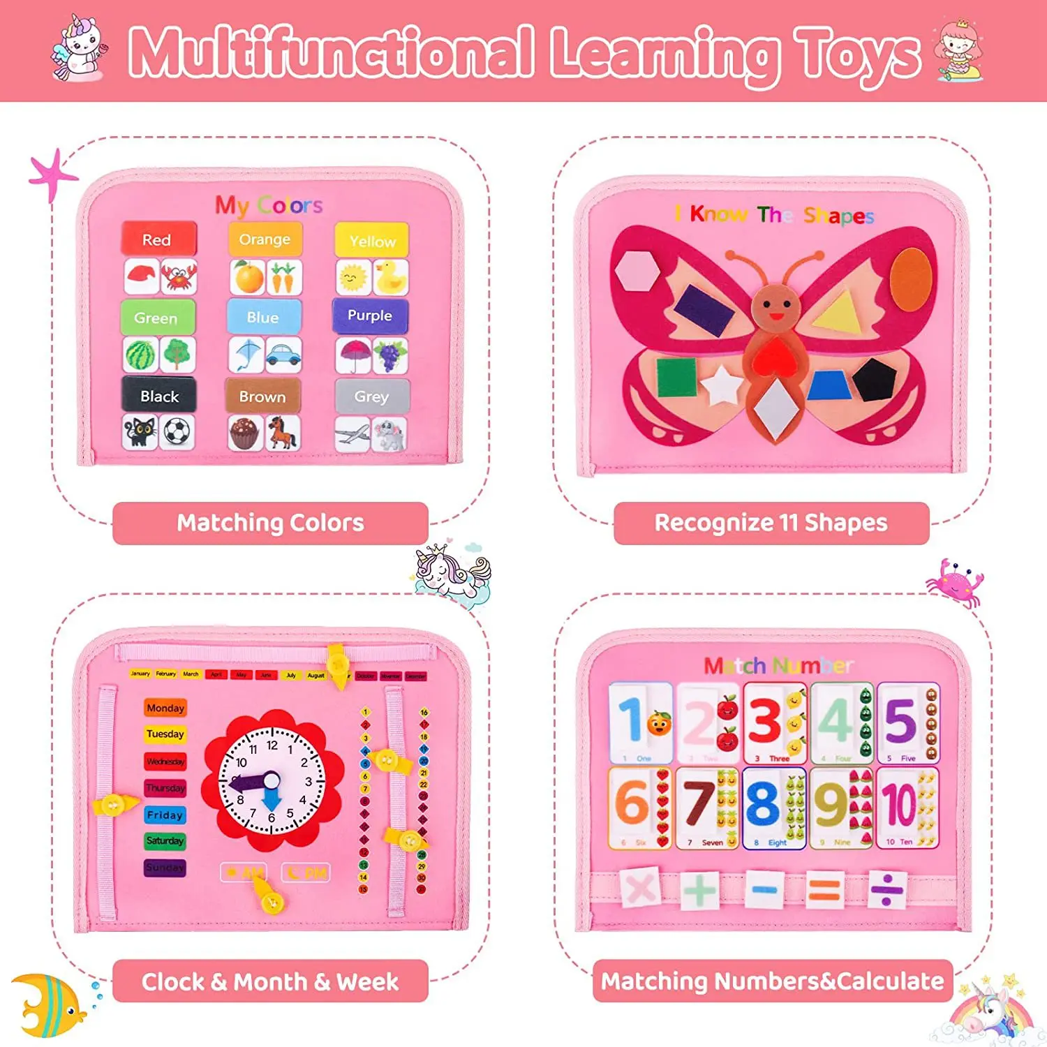 KS Toddler Montessori Early Educational Skills Learning Handbag Busyboard Felt Busy Board Sensory Toy