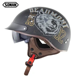 SOMAN OEM vintage motorcycle helmet half face with inner len retro capacete moto DOT SM202