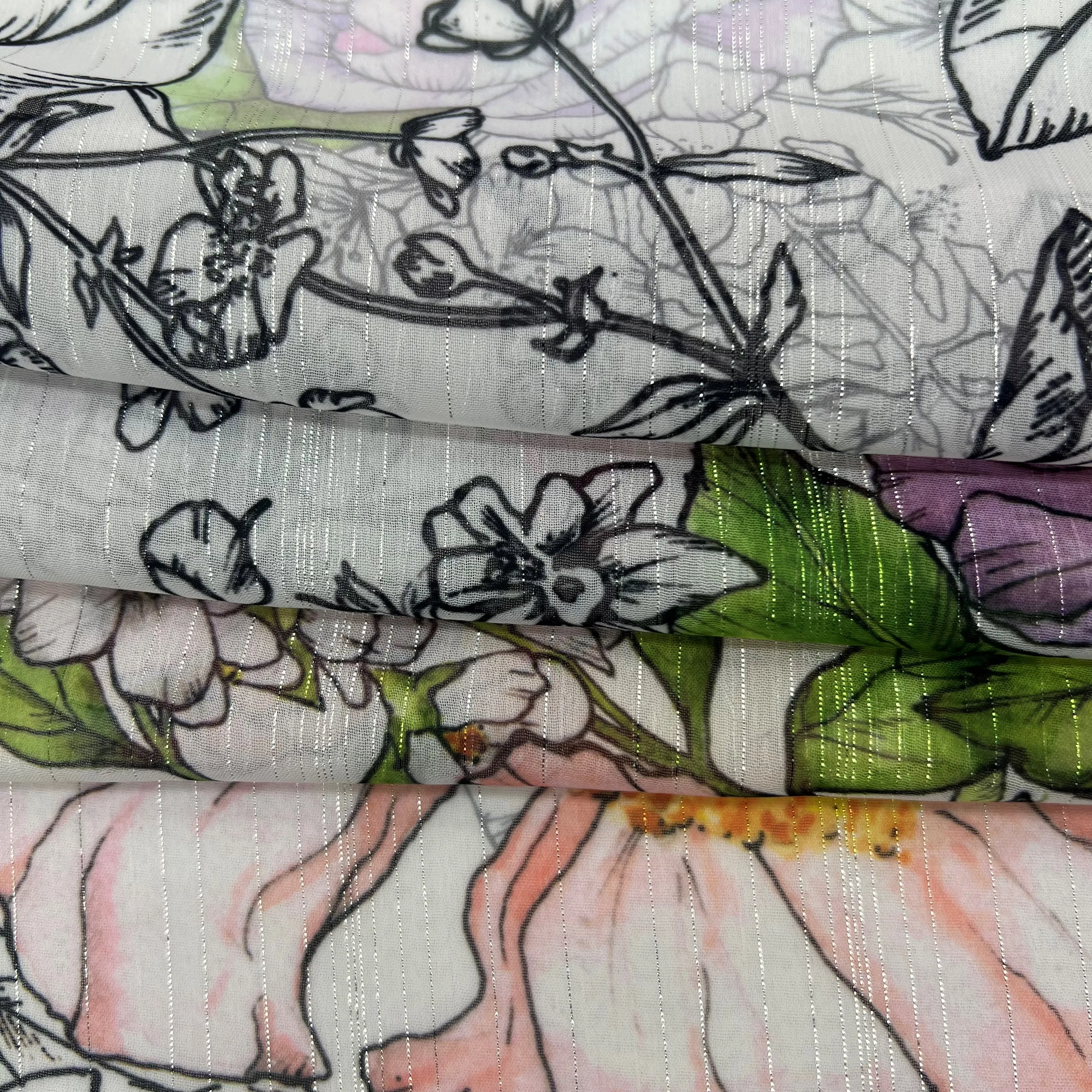 factory direct selling latest fashion handfeeeling soft fabrics silver thyead weave 100%polyester chiffon fabrics for garment