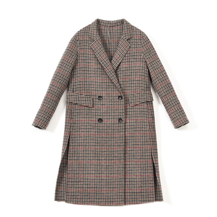 
Шерстяное теплое пальто с длинным рукавом и отложным воротником, клетчатая верхняя одежда, зимнее повседневное элегантное пальто, Кашемировое шерстяное пальто, тренч для женщин 