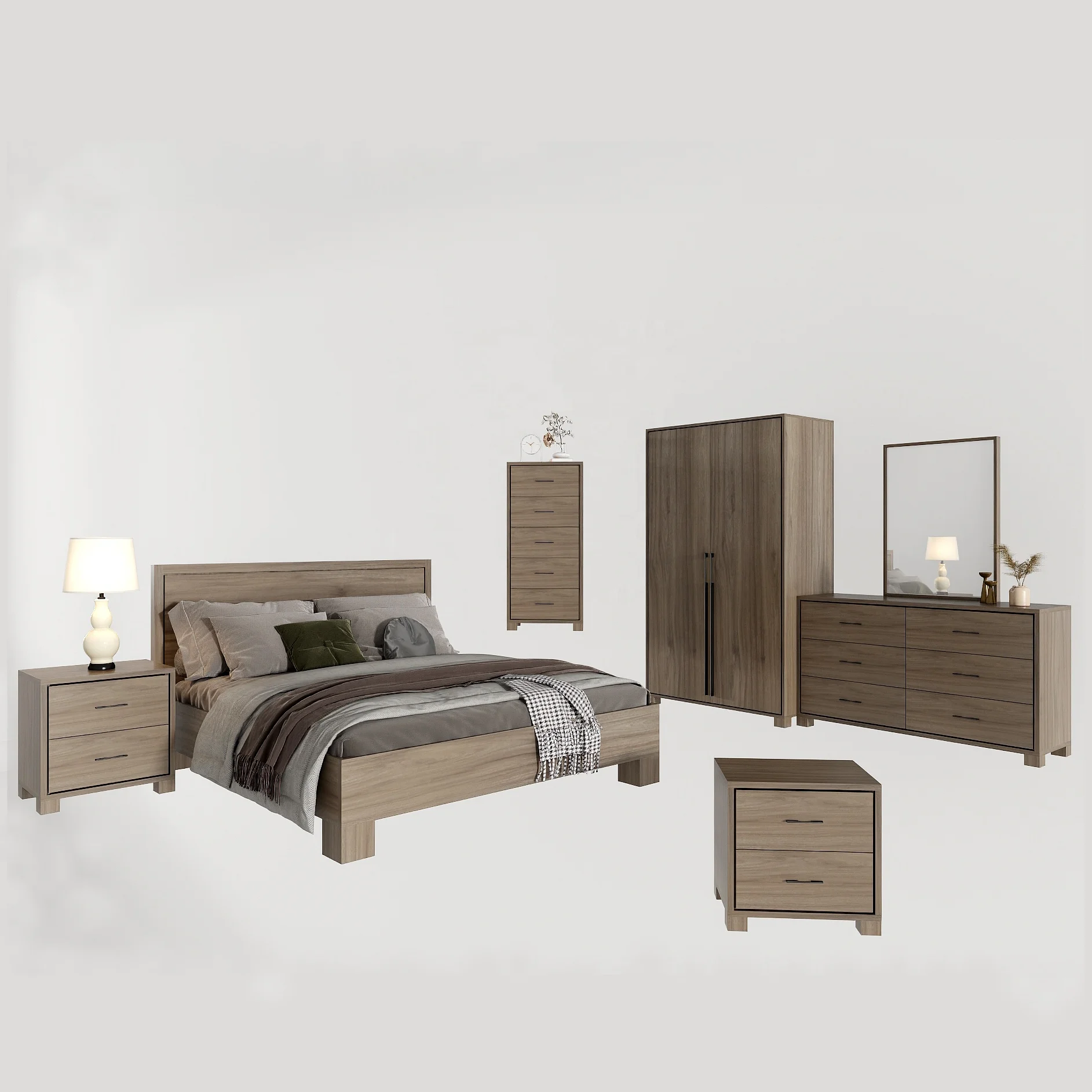 Modern 5-Star Hotel Furniture Set Durable Oak Wood with Stylish Melamine Finish Versatile for Bedroom Apartments & Schools