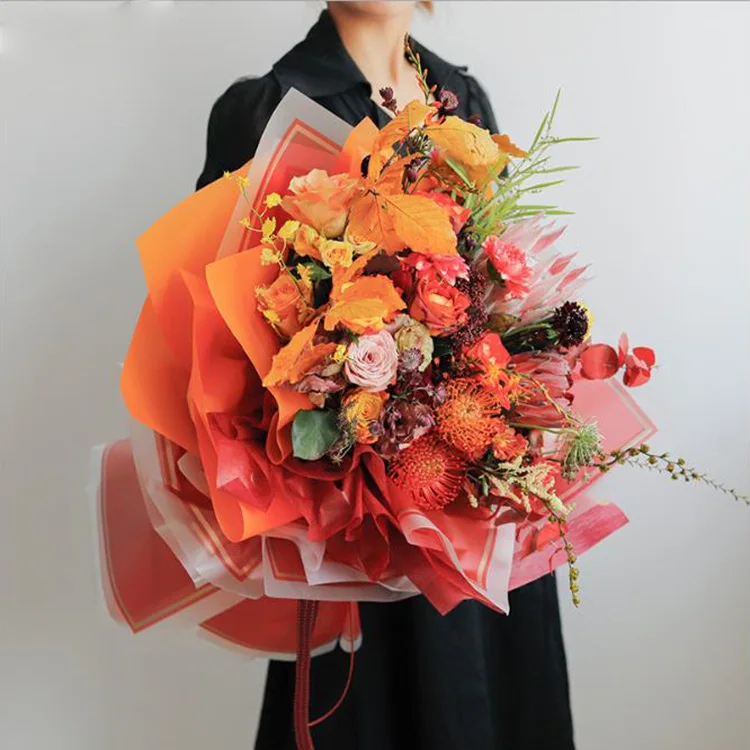 Yohpack Wholesale Golden Edge Jelly Film Wrapping Flower Paper Transparent Border Florist Packaging Bouquet Plastic Paper
