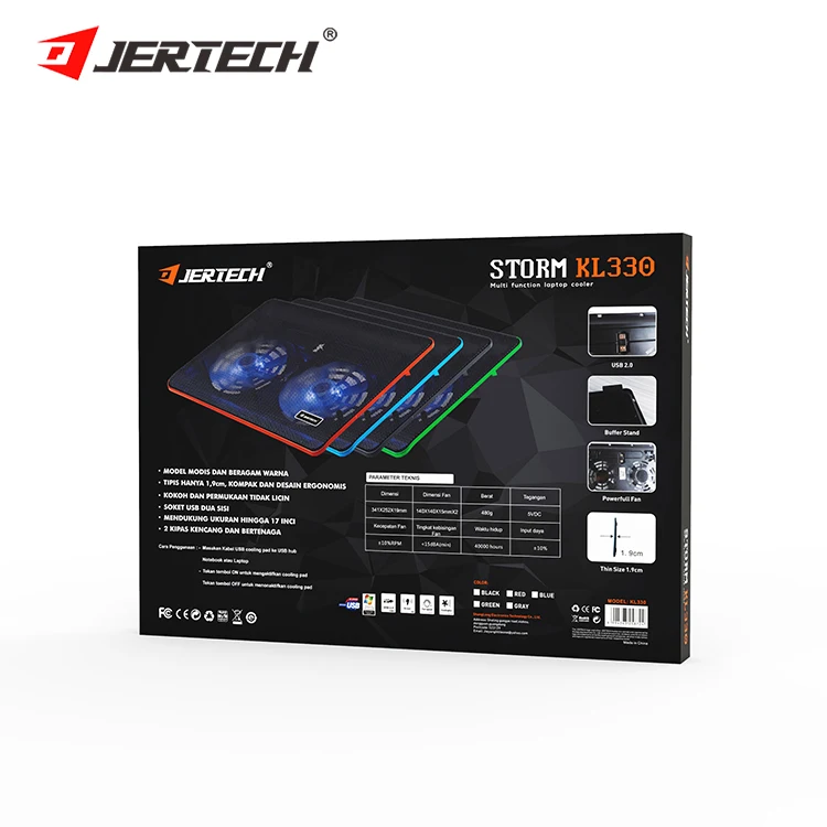 JERTECH KL330 Rgb Laptop Cooling Pad 2 Cooling Fans Ergonomic Comfort Notebook Cooler Light-weight Gaming Laptop Cooler Stand