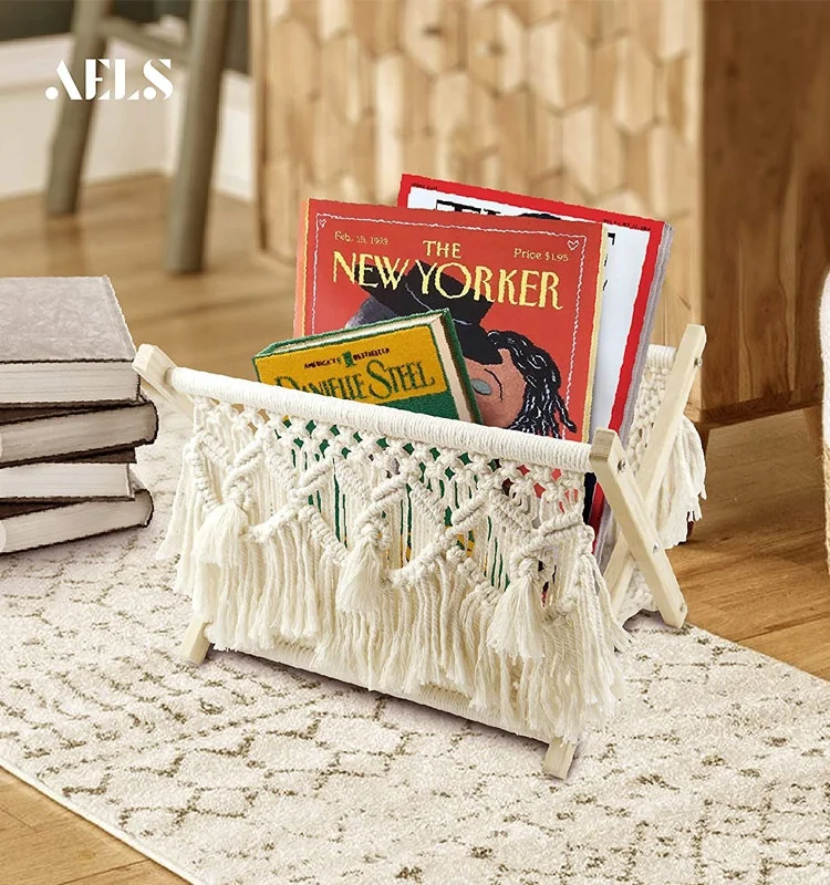 Home Wholesale Handmade folding wooden Magazine Towel Storage Basket holder rack organizer