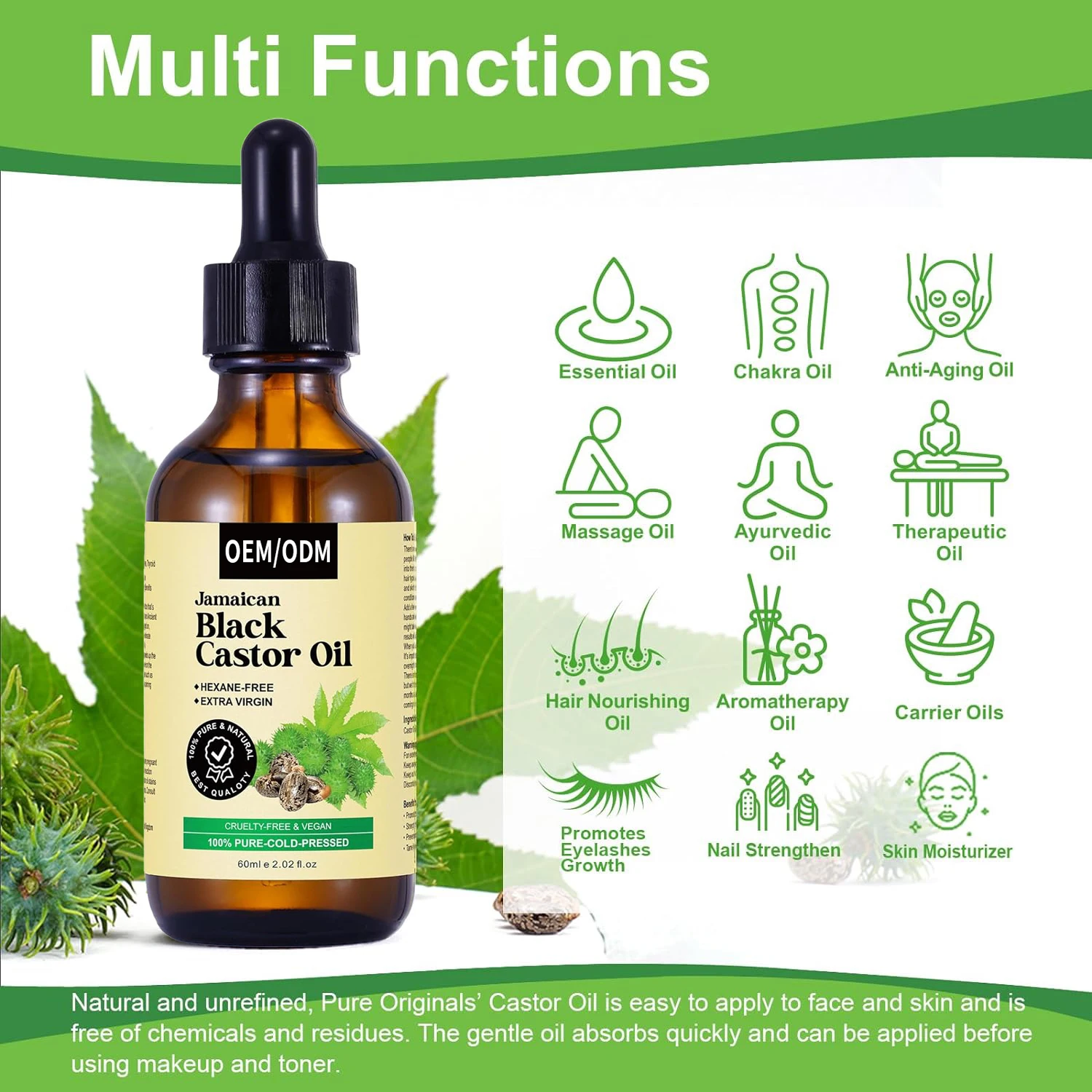 100% Natural Castor Oil Cold Pressed Organic Castor Oil for Moisturizing Dry Skin Hair Eyelashes Growth Castor Essential Oil