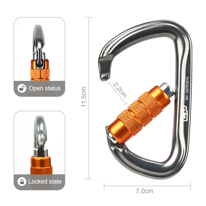 Custom Heavy Duty 35KN Powerful Aluminum Alloy Swivel Self-locking Hook with Snap Climbing Carabiner