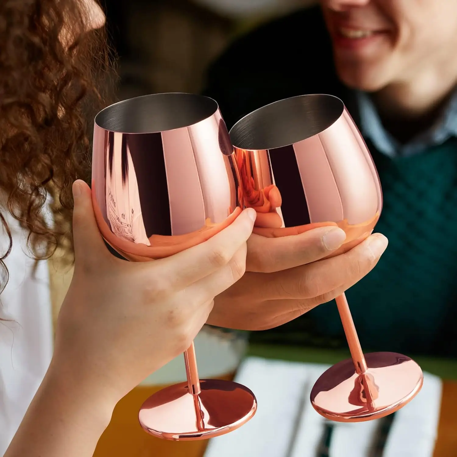 Unbreakable Luxury Rose Gold Mirror Polished 18oz Red White Stemmed Wine Glasses Stainless Steel Wine Goblet For Weeding Outdoor