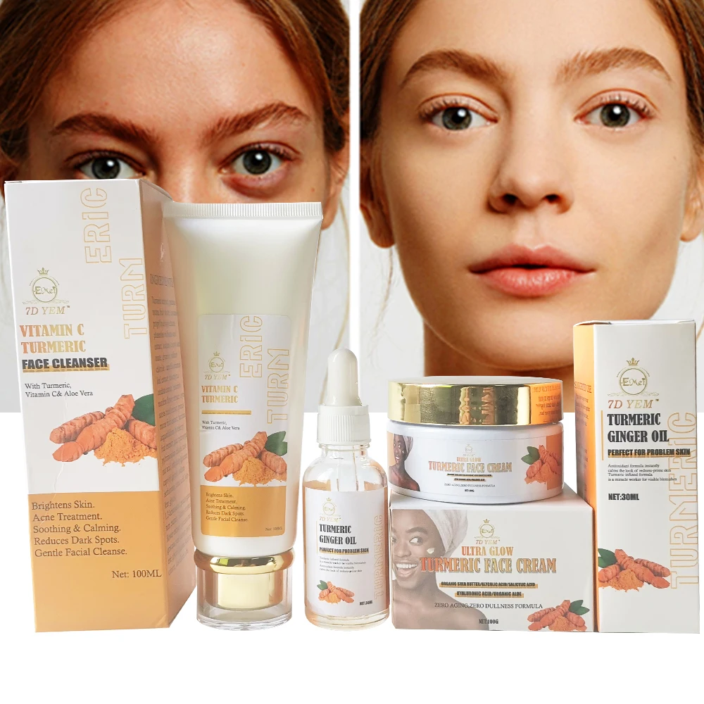 Private Label Whitening Skincare Turmeric Skin Care Set Natural Cosmetic Manufacturer Whitening Anti-acne Face Care Product