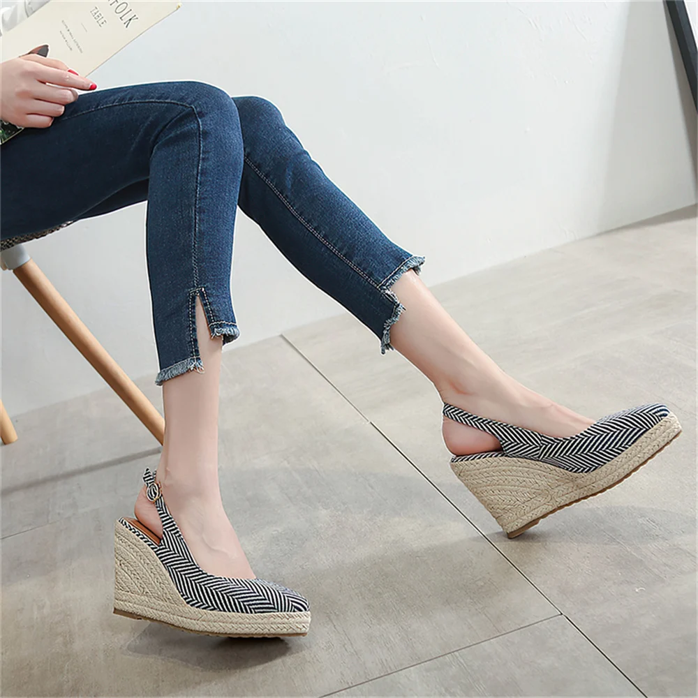 Custom Logo Espadrilles Shoes Women Jute Sole Sandal Ladies Wedges Sandals Causal