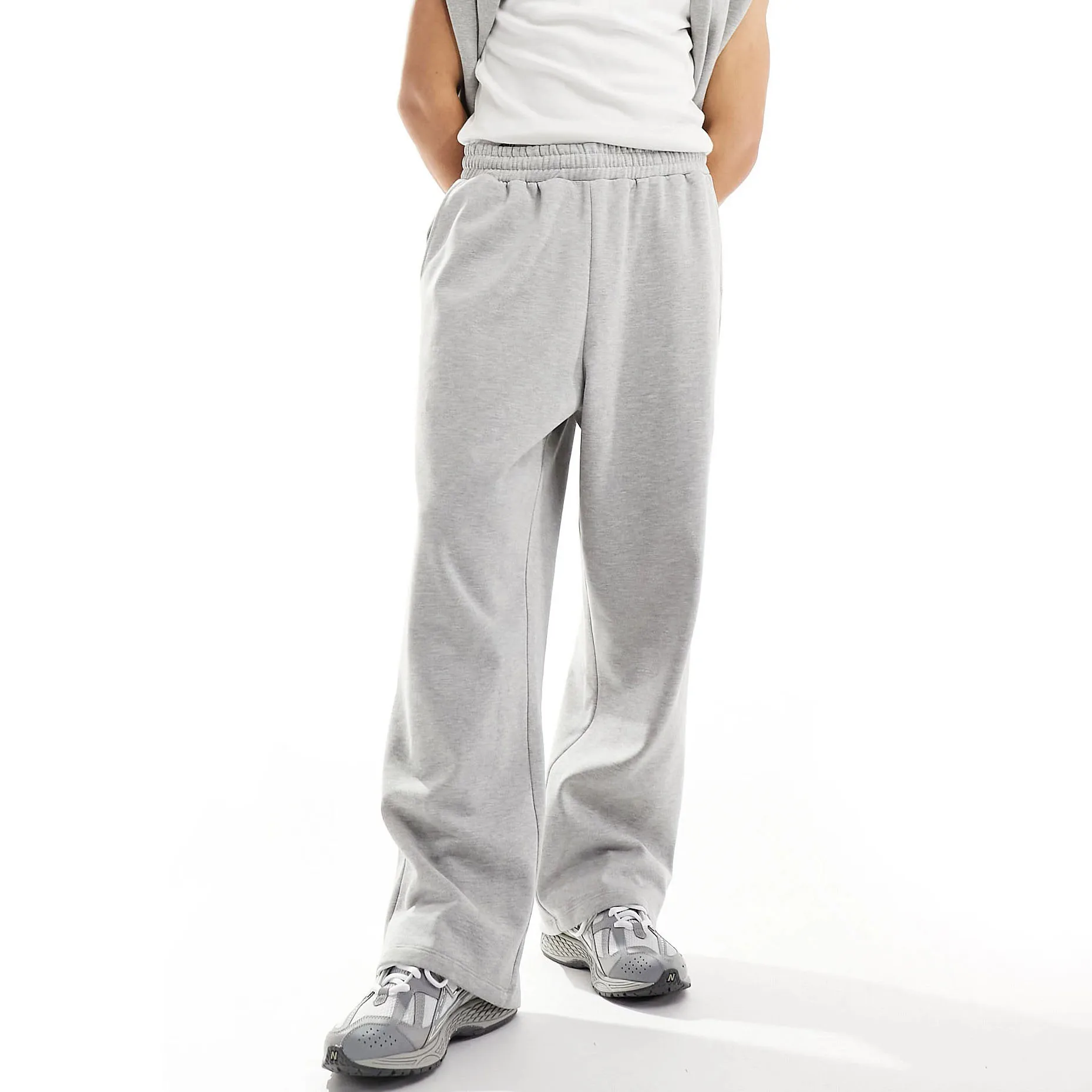 Wholesale Long Trousers Wide Leg Flare Sweat Pants Cotton Grey Baggy Stacked Sweatpants For Men